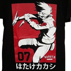 Naruto Shippuden Kakashi Hatake Black Graphic T-Shirt Mens Size Small S 34/36